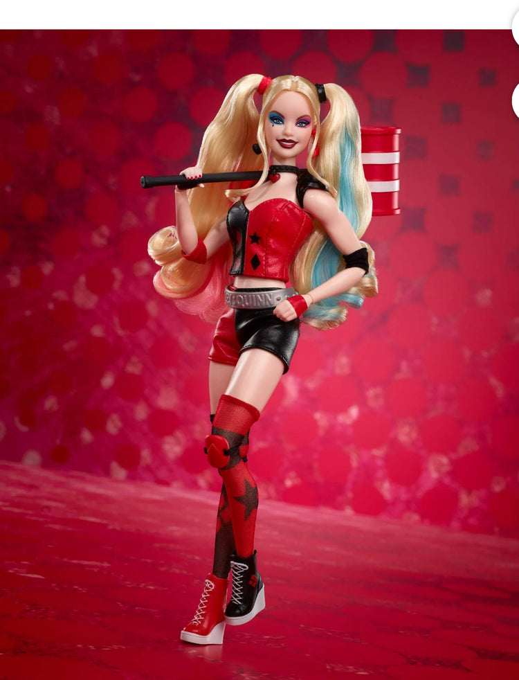 Barbie Signature Harley Quinn Collectible Doll with Posable Body, Iconic Outfit, and Mallet Accessory.