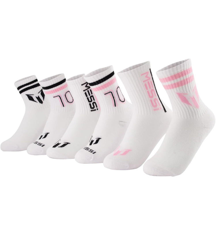 Messi Girls' Lifestyle Crew, 6-Pack Kids Socks, Soft & Stretchy, Comfortable. Size M