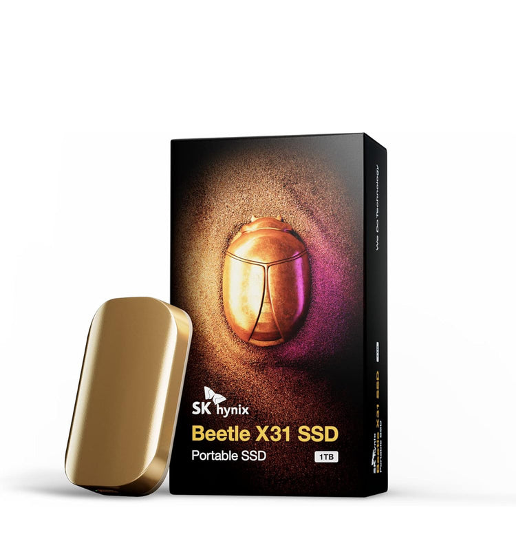 SK hynix Beetle X31 1TB Portable SSD with DRAM, up to 1050MB/s, USB 3.2 Gen2, External Hard Drive Compatible with PC, Mac, Laptop, PS5 (Champagne Gold)