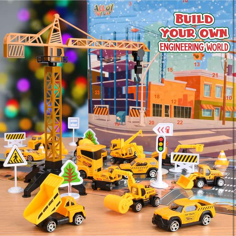 Christmas Advent Calendar for Kids Boys, Toys for 3-8 Year Old Boys Girls 24 Days Countdown Calendar with Alloy Construction Engineering Vehicle Toy Sets Xmas Gifts Stocking Stuffer for Boys Ages 3-8