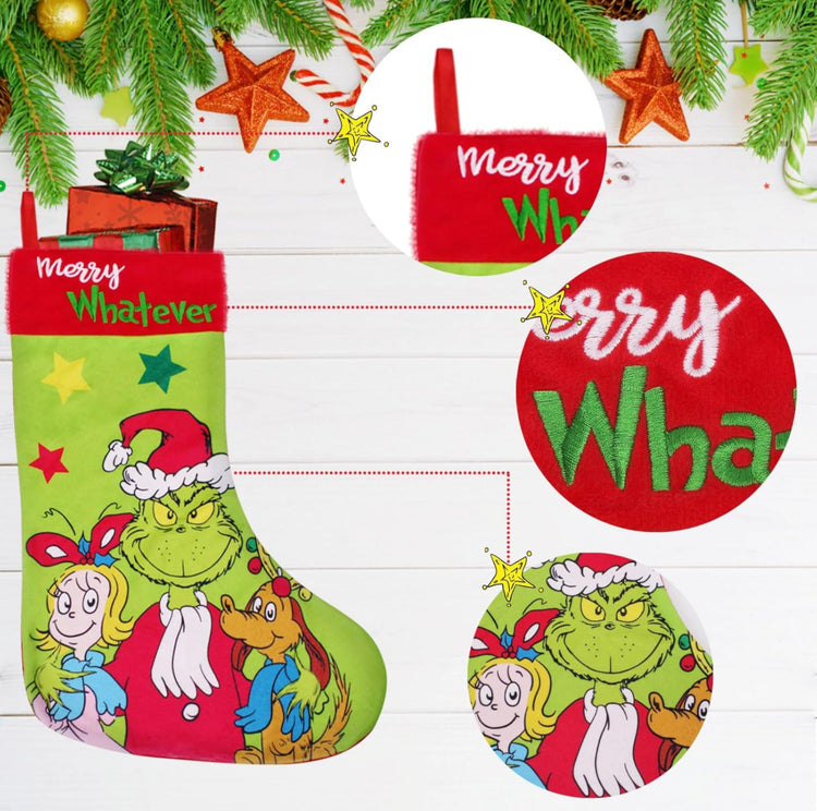 4 Pack Christmas Stocking,18 Inch Large Green Christmas Stockings Christmas Decorations for Family Holiday Party Decor