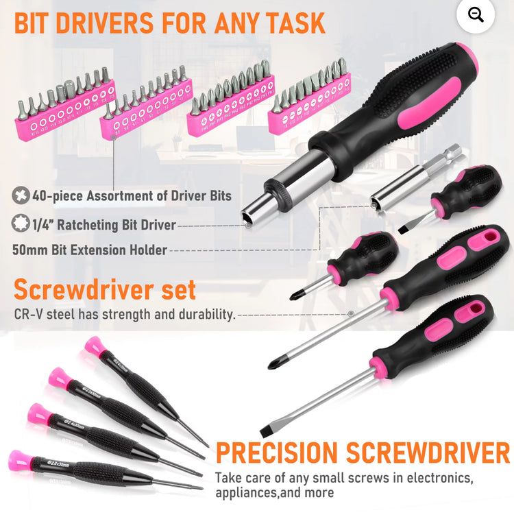 Pink Tool Set - 207 Piece Lady's Portable Home Repairing Tool Kit made from THINKWORK TW6075