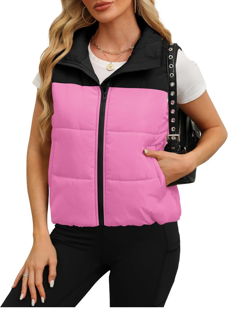 SAMPEEL Puffer Vest Women Cropped Stand Collar Lightweight Padded Outerwear Fall Winter Clothes Warm Zip Up with Pockets. Size M