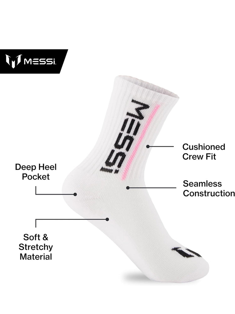 Messi Girls' Lifestyle Crew, 6-Pack Kids Socks, Soft & Stretchy, Comfortable. Size M