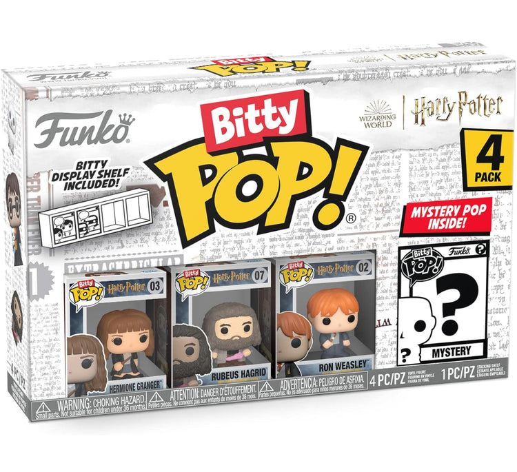 Funko Bitty Pop! Harry Potter Mini Collectible Toys 4-Pack - Hermione Granger, Rubeus Hagrid, Ron Weasley & Mystery Chase