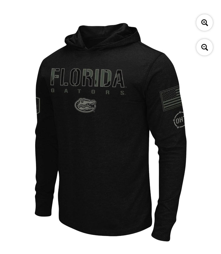 Men's Colosseum Black Florida Gators OHT Military Appreciation Hoodie Long Sleeve T-Shirt.