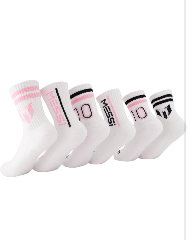 Messi Girls' Lifestyle Crew, 6-Pack Kids Socks, Soft & Stretchy, Comfortable. Size M