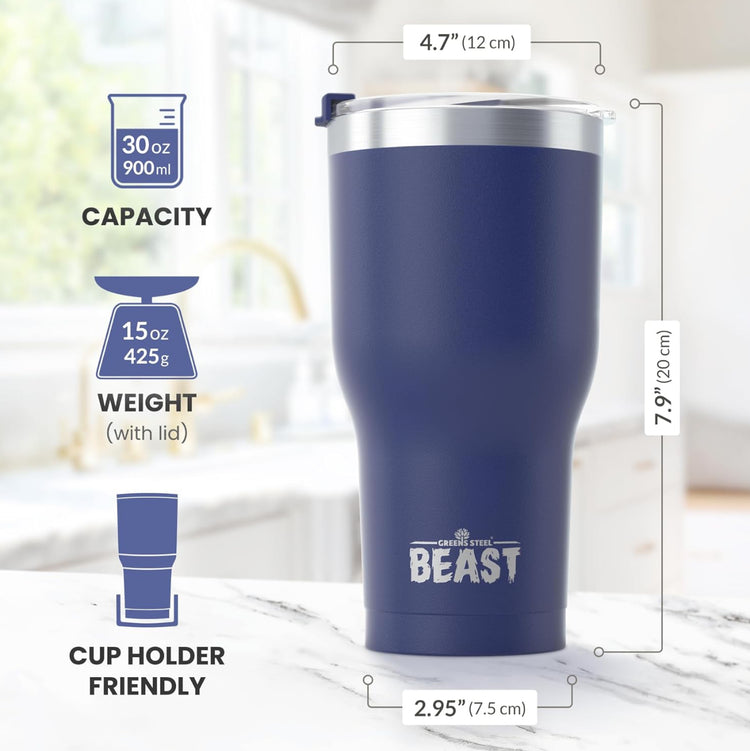 Beast 30 oz Tumbler Stainless Steel Vacuum Insulated Coffee Ice Cup Double Wall Travel Flask (Lemongrass Green, Aquamarine Blue, and Royal Blue)