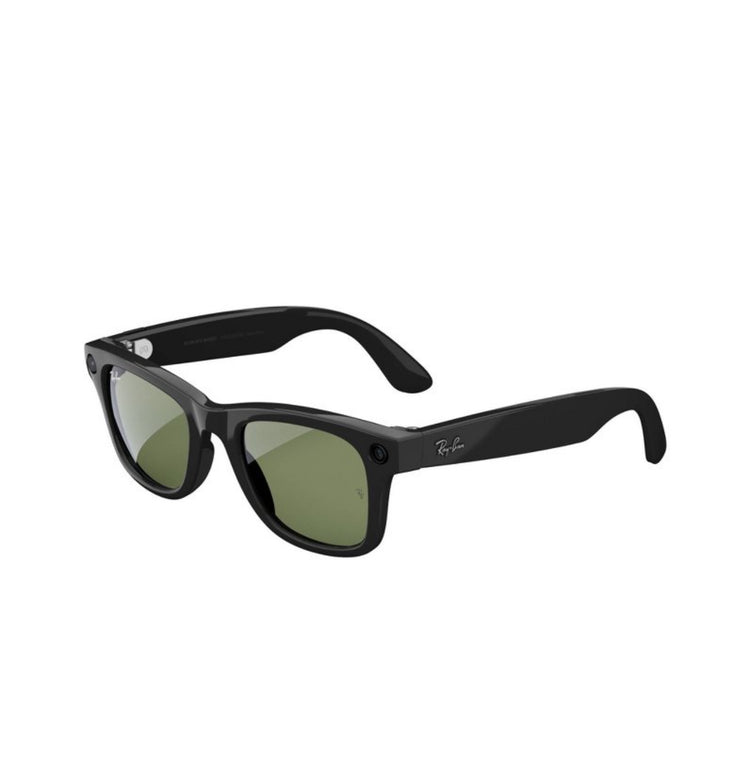 Ray-Ban | Meta Wayfarer Smart Glasses - Shiny Black Frames, Green Lenses.