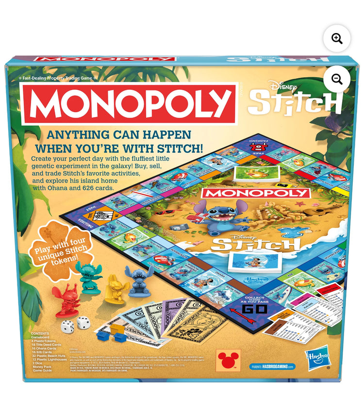 Monopoly Disney Stitch Edition Board Game, Officially Licensed Disney Game, Kids Games for Ages 8+