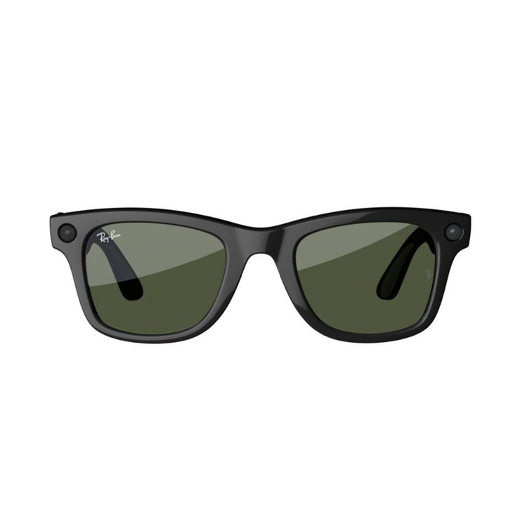 Ray-Ban | Meta Wayfarer Smart Glasses - Shiny Black Frames, Green Lenses.