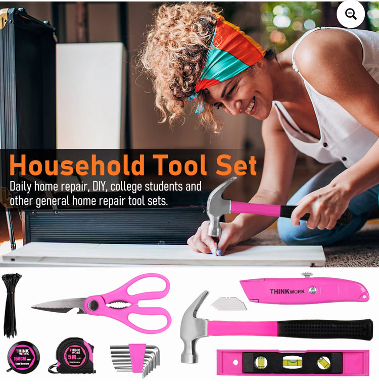 Pink Tool Set - 207 Piece Lady's Portable Home Repairing Tool Kit made from THINKWORK TW6075