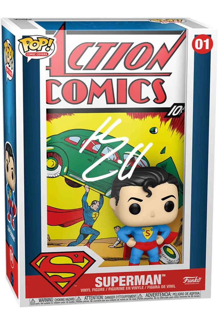 Henry Cavill Superman #01 Facsimile Signed Reprint Laser Autographed Funko POP! DC Comic Covers Figurine with Protector Case