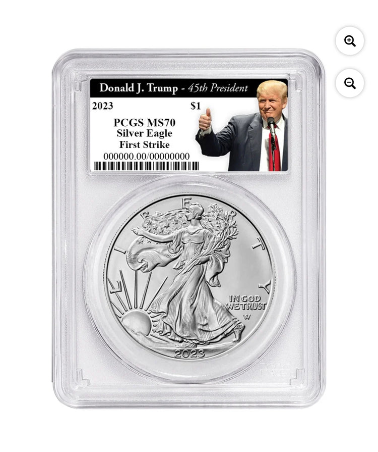 The United States Mint 2023 $1 American Silver Eagle PCGS MS70 FS Trump 45th President Coin