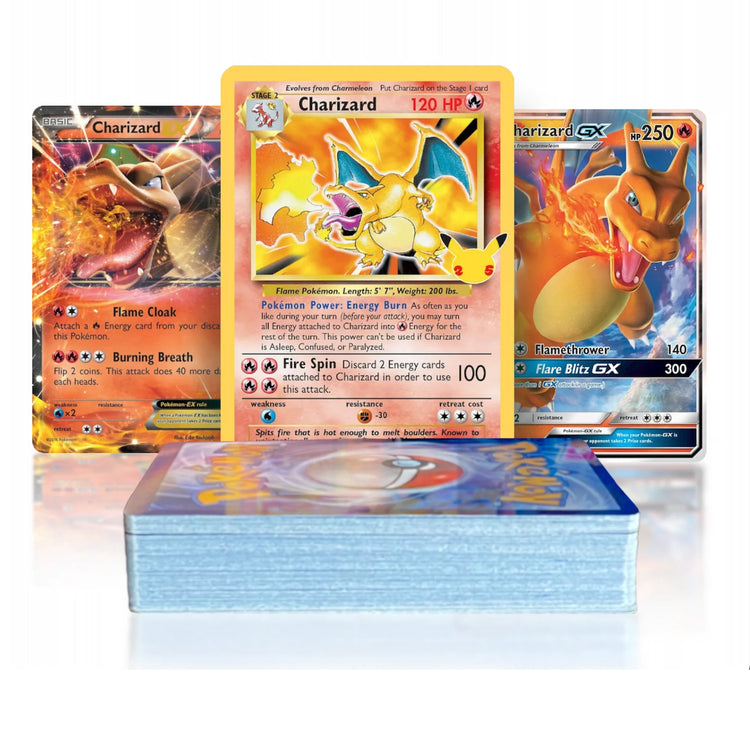 Limited Edition Charizard Bundle | 50+ Authentic Cards | Bonus 7 Rares or Holos | Rare or Ultra Rare Charizard Guaranteed | GG Deck Box Compatible with Pokemon Cards