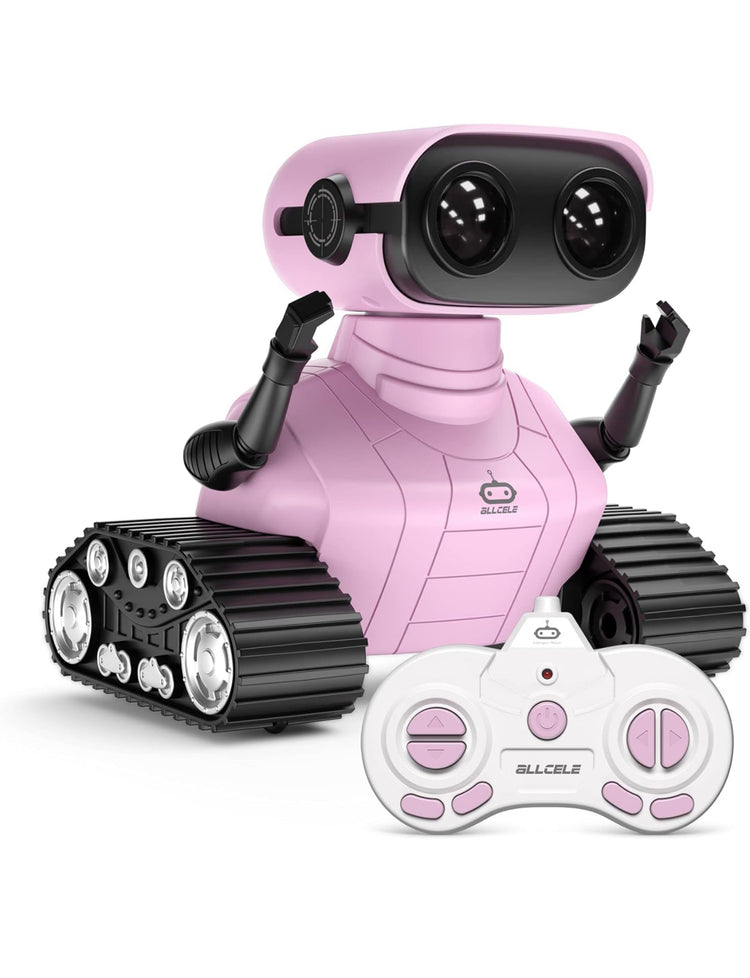 ALLCELE Robot Toys, Rechargeable RC Robots for Kids Boys, Remote Control Toy with Music and LED Eyes, Gift for Children Age 3 Years and Up - Pink and Blue