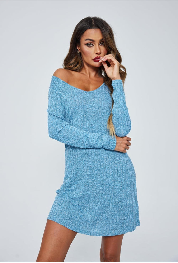 Ekouaer Womens Nightgown Long Sleeve Rib Knit Pajama Dress V Neck Soft Loungewear Sleepwear S-Medium