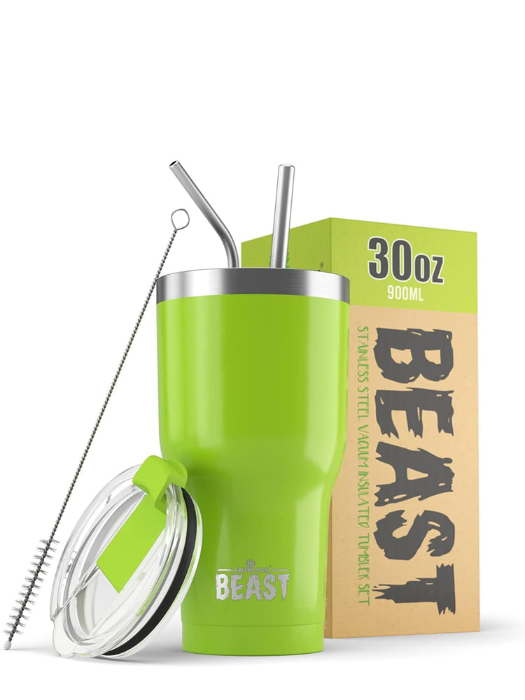 Beast 30 oz Tumbler Stainless Steel Vacuum Insulated Coffee Ice Cup Double Wall Travel Flask (Lemongrass Green, Aquamarine Blue, and Royal Blue)