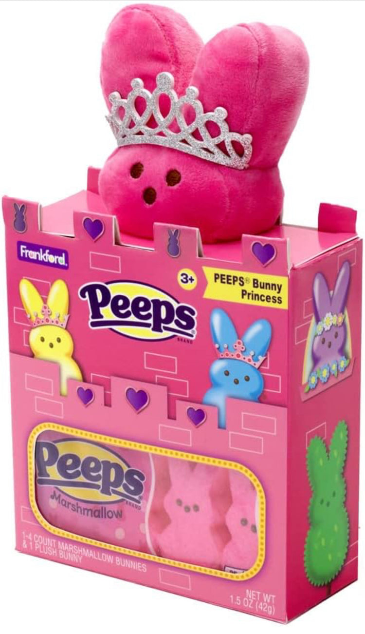 Peeps® Bunny Princess Castle Easter Basket Stuffer Or Mothers Day Gift Set, Includes Pink Plush Bunny Princess Stuffed Toy with Tiara & 4 Count Peeps® Marshmallow Candy