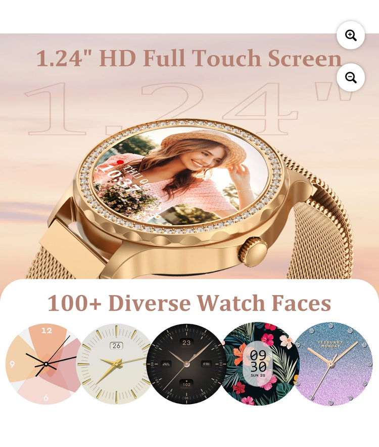 TOPVISION Smart Watch for Women, Fitness Tracker with 100+ Sport Modes 2 Bands for Android iOS, Gold.