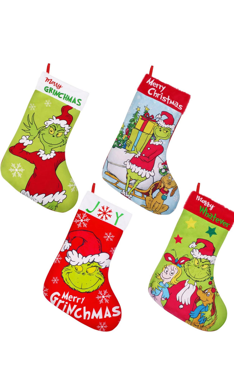 4 Pack Christmas Stocking,18 Inch Large Green Christmas Stockings Christmas Decorations for Family Holiday Party Decor