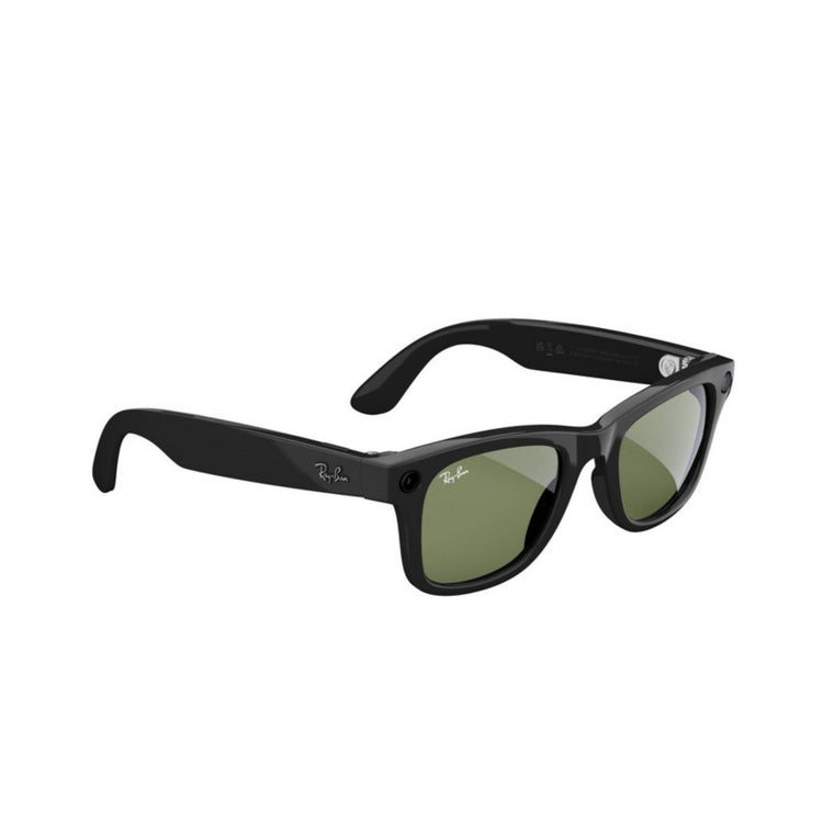 Ray-Ban | Meta Wayfarer Smart Glasses - Shiny Black Frames, Green Lenses.