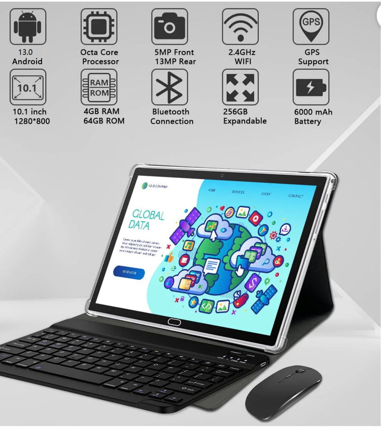 Android 13 Tablet 10 inch Tablet with Keyboard Wireless Mouse Stylus,4G Phone Tablet,Octa Core Processor 1280x800 IPS Tablet/4GB RAM 64GB ROM/13MP+5MP Camera Bluetooth WiFi Tablet,2024 Latest Tablet