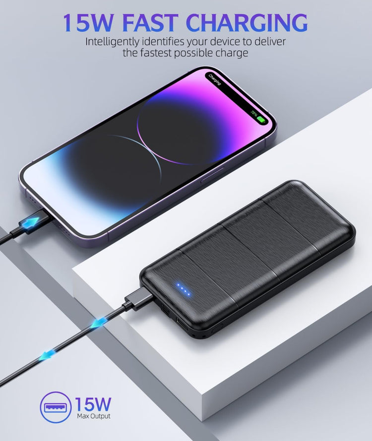 Portable-Charger-Power-Bank - 2 Pack 15000mAh Dual USB Power Bank Output 5V3.1A Fast Charger Portable Charger Compatible with Smartphones and All USB Devices (Deep Black and White)