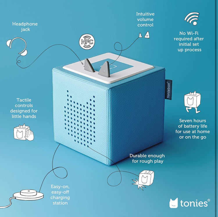 Toniebox Audio Player Starter Set with Spidey, Ghost-Spider, Spin, Black Panther, and Playtime Puppy - Listen, Learn, and Play with One Huggable Little Box - Light Blue