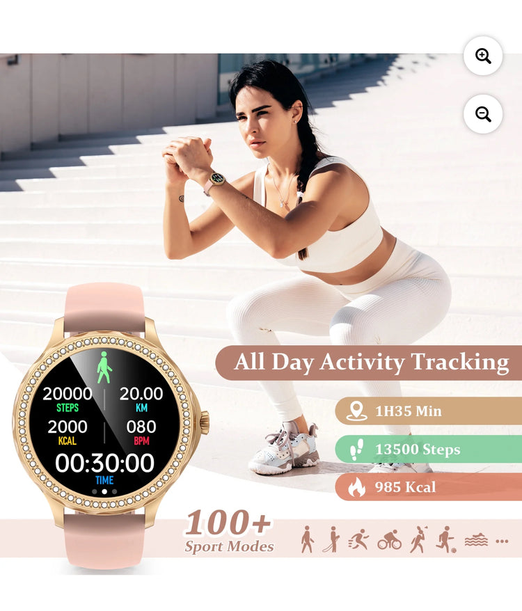 TOPVISION Smart Watch for Women, Fitness Tracker with 100+ Sport Modes 2 Bands for Android iOS, Gold.