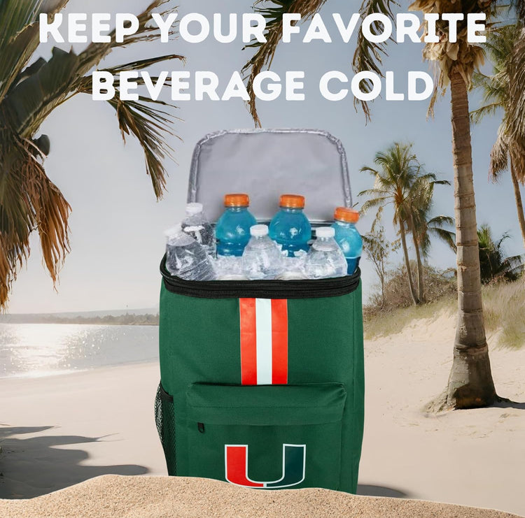 University of Miami Canes Cooler Backpack – Portable Soft Sided Ice Chest – Insulated Bag Holds 36 Cans - Acc Football Gear – Show Your Team Spirit with Officially Licensed Fan Gear.