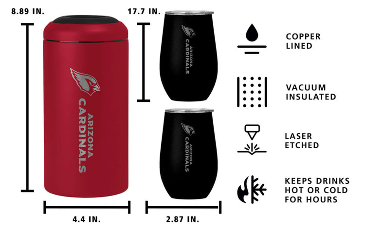 NFL Stainless Steel Wine Chiller and Tumbler Set. Arizona Cardinals.