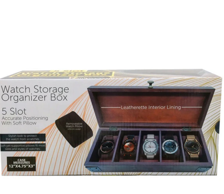 5-Slot Wood Watch Organizer Box