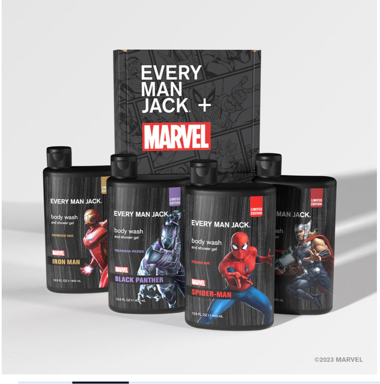 Everyman Man Jack body wash. MARVEL®️ Collector's Edition Variety Gift Set