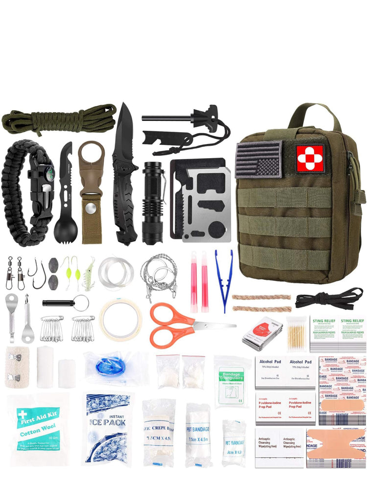 216 Pcs Survival First Aid Kits, Professional Survival Gear Equipment Tools First Aid Supplies kit for SOS Emergency Hiking Hunting Disaster Camping Adventures