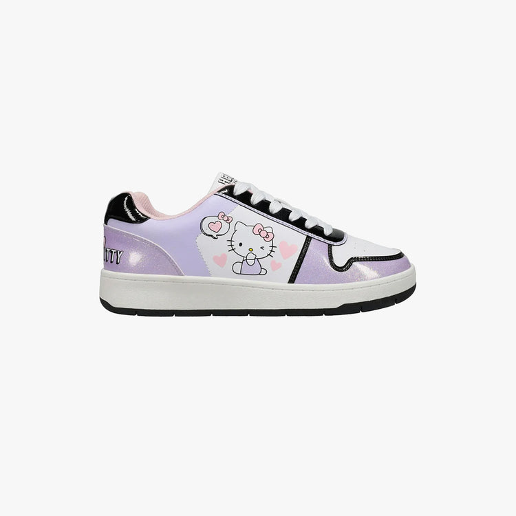 Hello Kitty by Sanrio Women’s Lavendar Casual Court Sneaker, Sizes 6-11, Regular Width. Size 8 and 9 in woman.