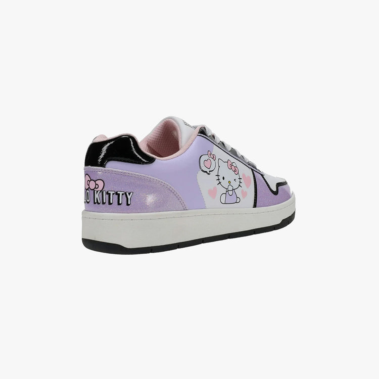 Hello Kitty by Sanrio Women’s Lavendar Casual Court Sneaker, Sizes 6-11, Regular Width. Size 8 and 9 in woman.