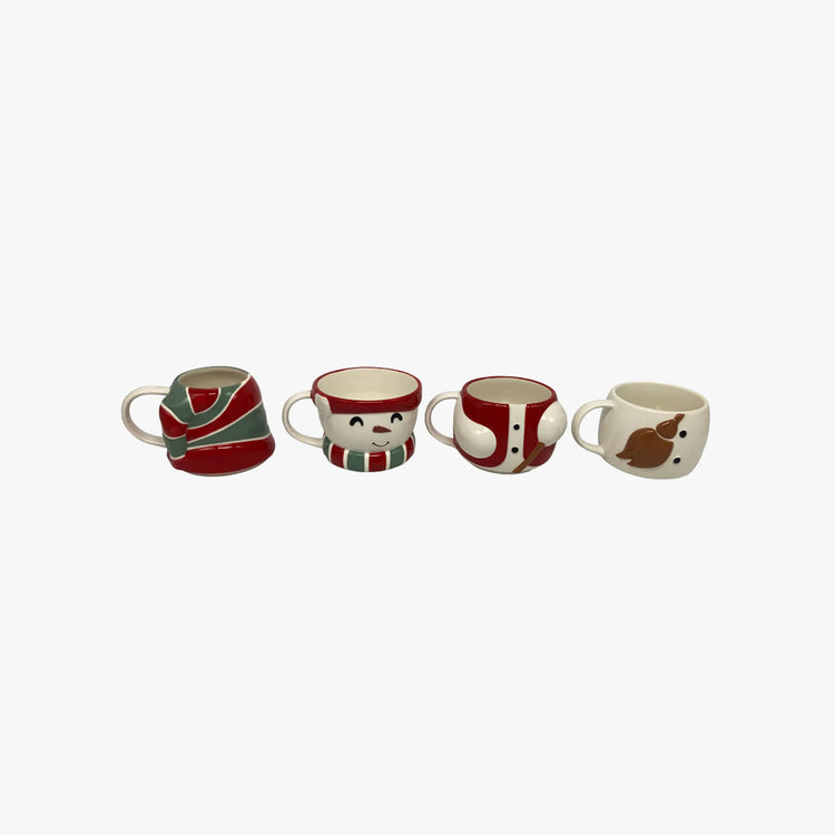 Holiday Time 4-Piece 12oz Snowman Glazed Stoneware Ceramic Stacking Mug Set with Metal Rack