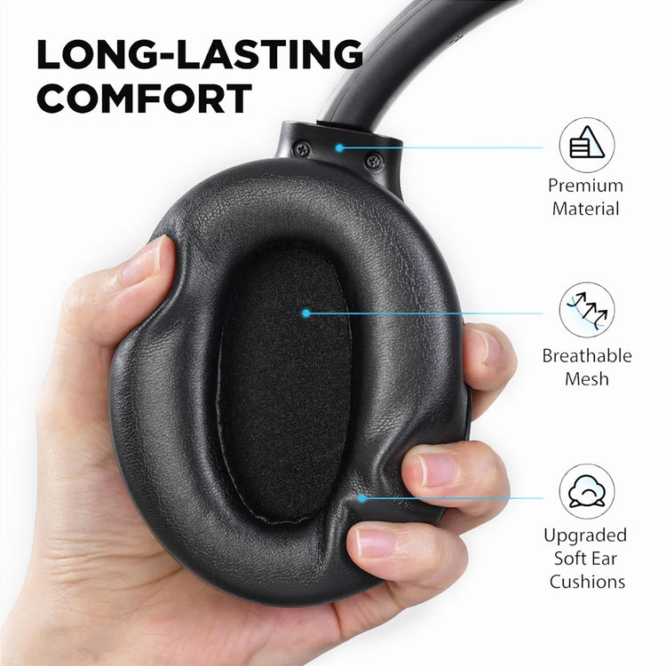 Hybrid Active Noise Cancelling Headphones, Bluetooth Headphones Wireless Over Ear with Transparency Mode, Deep Bass, Comfort Fit Ear Cups, 40 Hrs Playtime for Travel Home Office (Black)