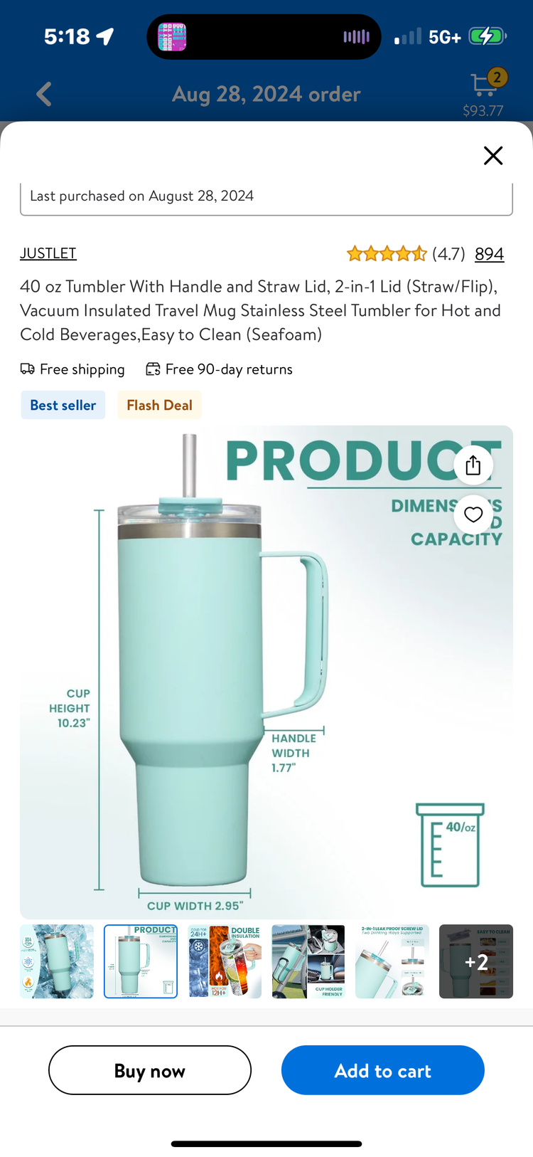 40 oz Tumbler With Handle and Straw Lid, 2-in-1 Lid (Straw/Flip), Vacuum Insulated Travel Mug Stainless Steel Tumbler for Hot and Cold Beverages,Easy to Clean (Seafoam)