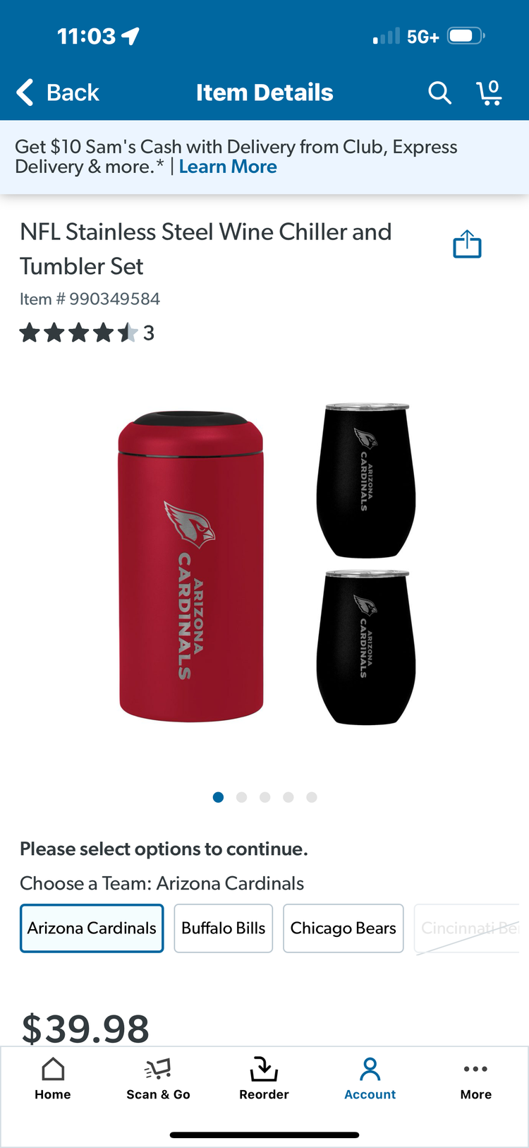 NFL Stainless Steel Wine Chiller and Tumbler Set. Arizona Cardinals.