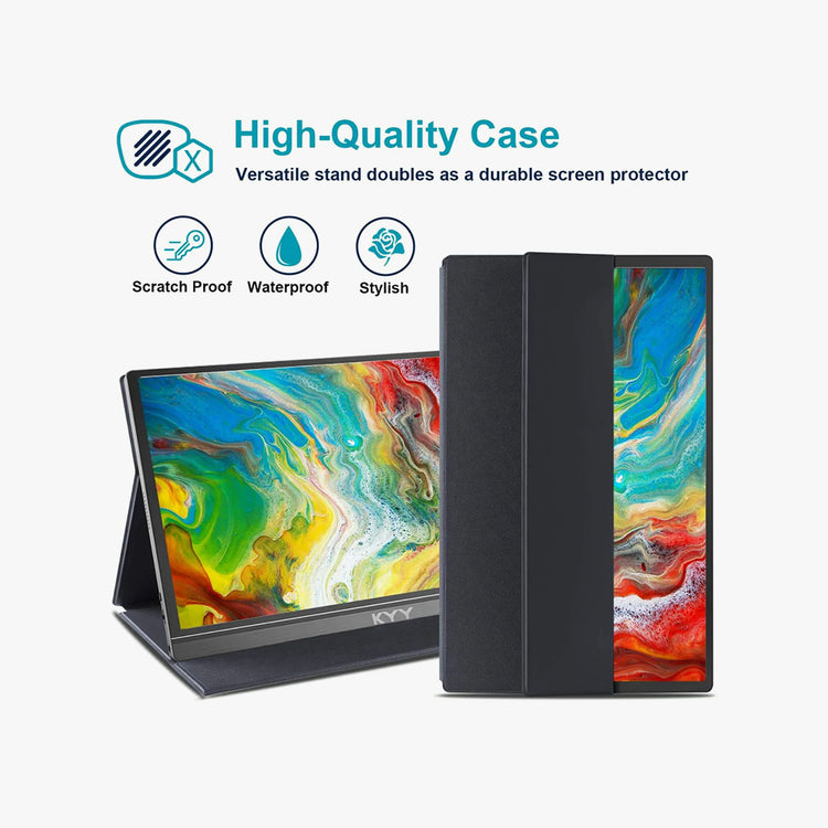 KYY Portable Monitor 15.6inch 1080P FHD USB-C, HDMI Computer Display HDR IPS Gaming Monitor w/Premium Smart Cover & Screen Protector, Speakers, for Laptop PC MAC Phone PS4 Xbox Switch