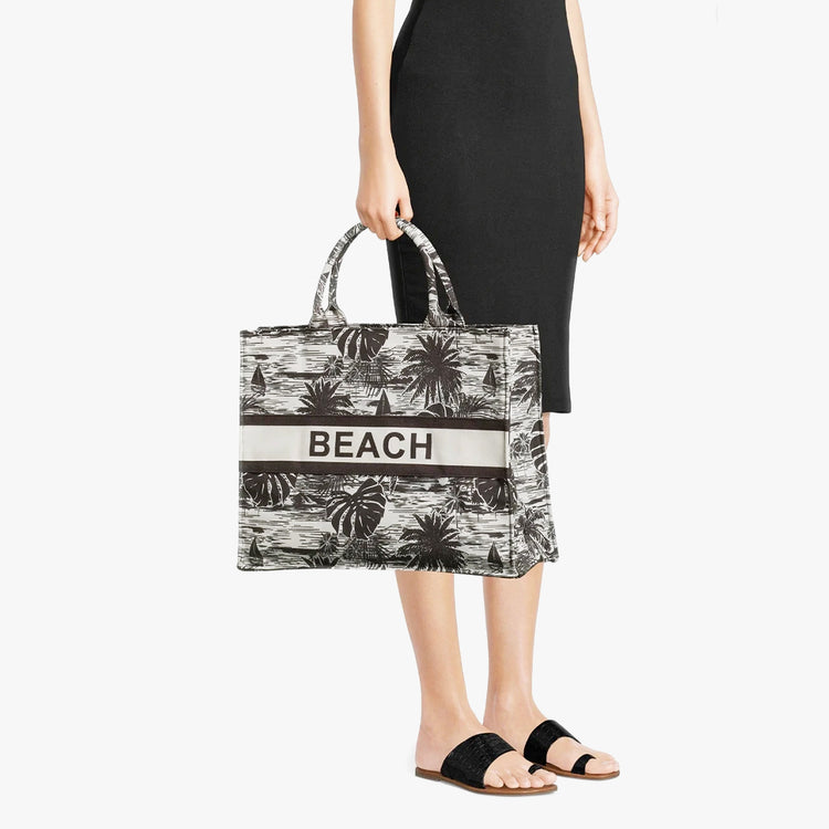 London Fog Women's Beach Canvas Tote Bag Black