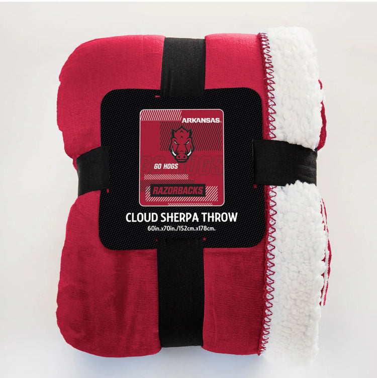 Officially License NCAA Cloud Throw Blanket with Sherpa Back 60” x 70”. Arkansas Razorbacks