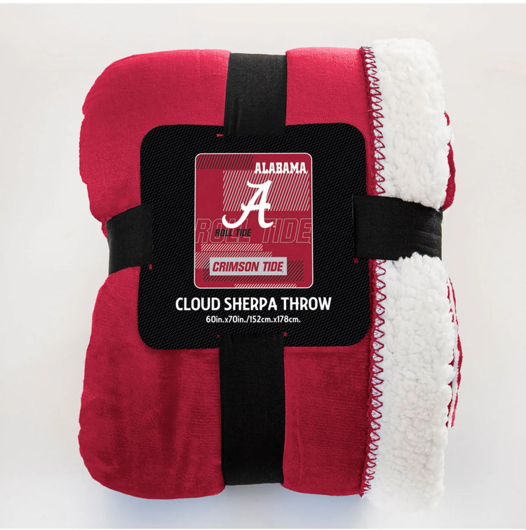 Officially License NCAA Cloud Throw Blanket with Sherpa Back 60” x 70”. Alabama Crimson Tide.