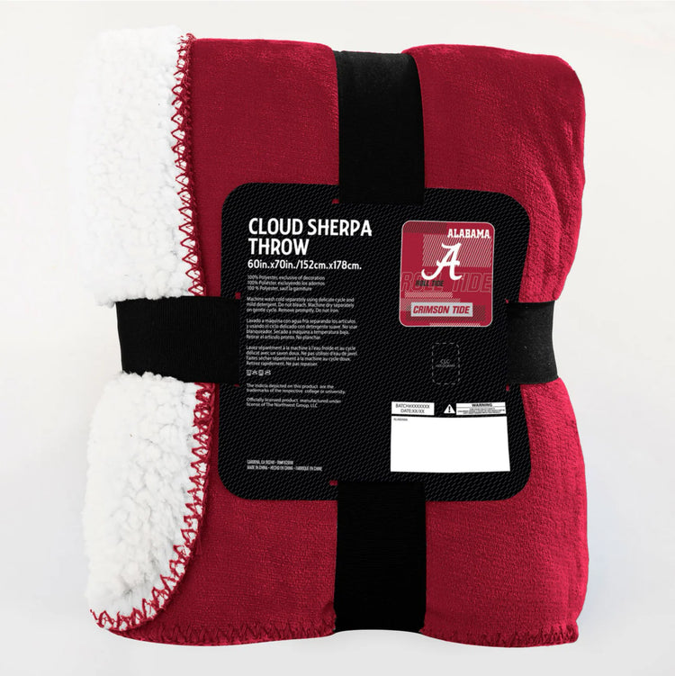 Officially License NCAA Cloud Throw Blanket with Sherpa Back 60” x 70”. Alabama Crimson Tide.