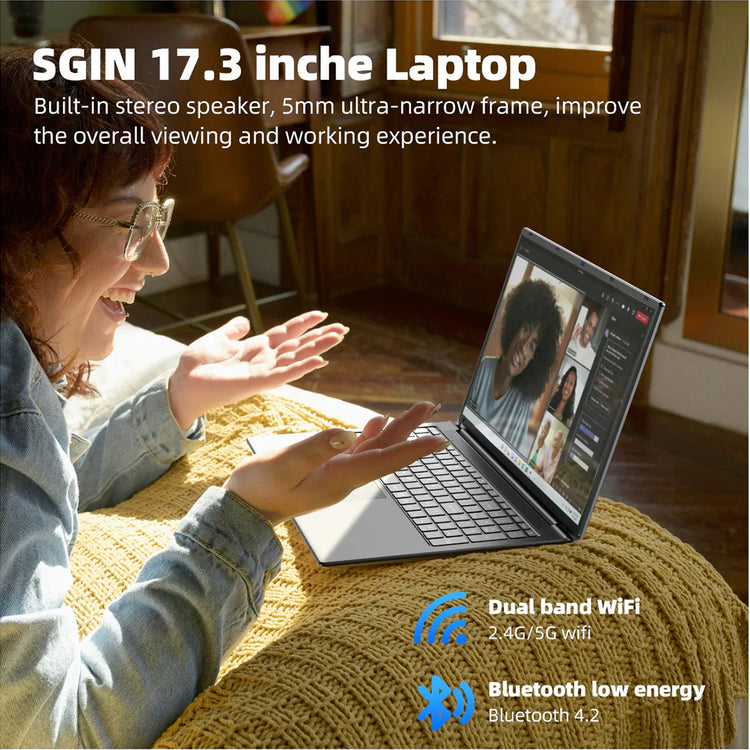 SGIN 17.3" 4gb DDR4 128gb SSD Windows 11 Laptop FHD IPS 1920 x 1080 Dual Core Intel i3, HDMI