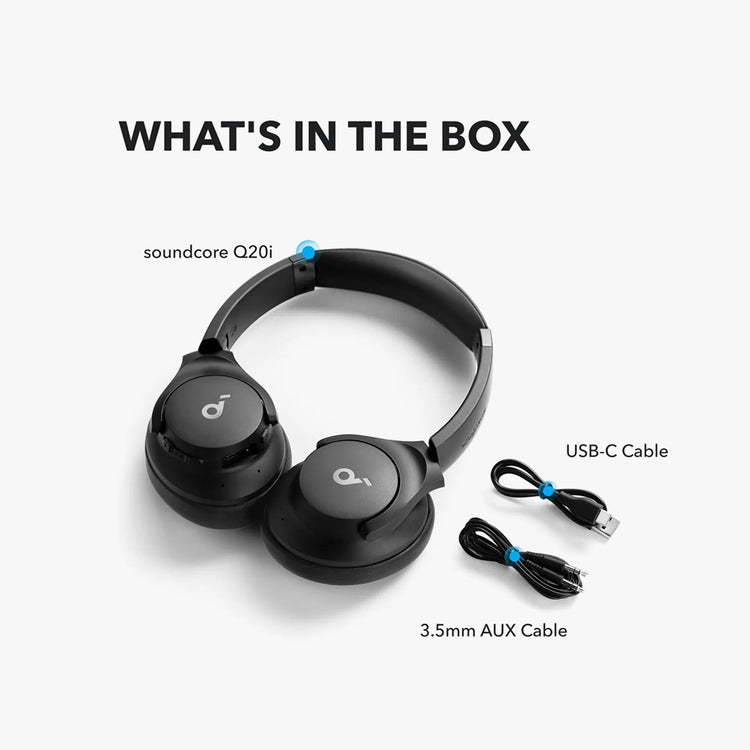 Soundcore by Anker Q20i Hybrid Active Noise Cancelling Headphones, Wireless Over-Ear Bluetooth, 40H Long ANC Playtime, Hi-Res Audio, Big Bass, Customize via an App, Transparency Mode