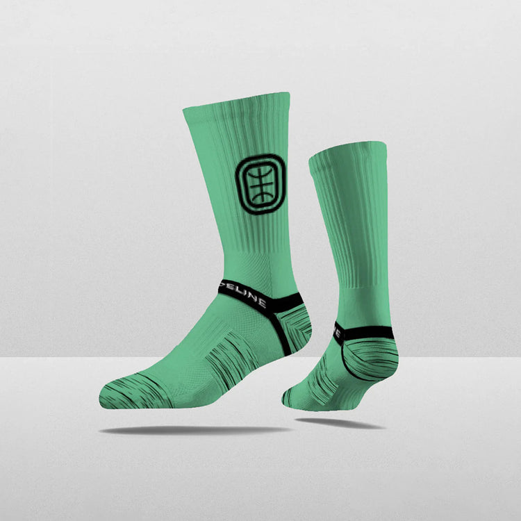 Strideline Overtime Elite Crew Socks. 3 Pack. Black, Blue and Green.