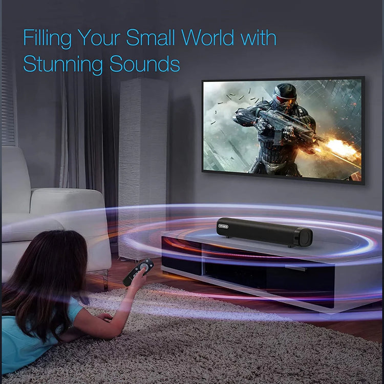 TOPVISION Sound Bar for TV, Soundbar with Subwoofer, Wired & Wireless Bluetooth 5.0 3D Surround Speakers, Optical/AUX/RCA/USB Connection, Wall Mountable, Remote Control